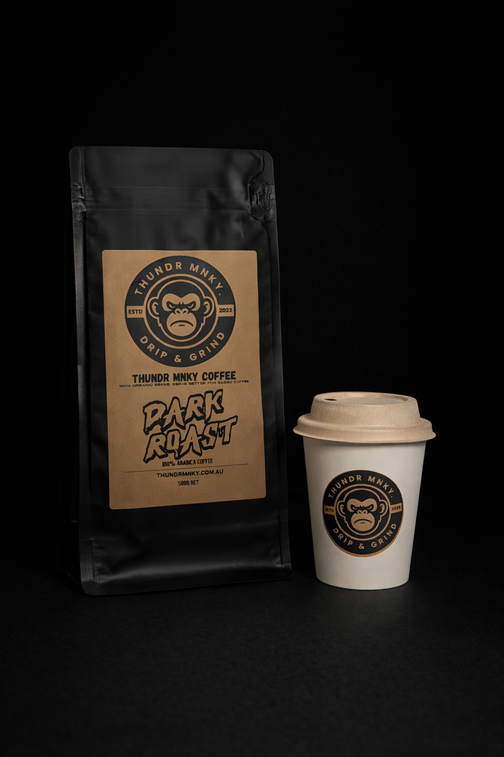 THUNDR MNKY Coffee — Dark Roast Bold. Gritty. Built for early starts and late finishes.