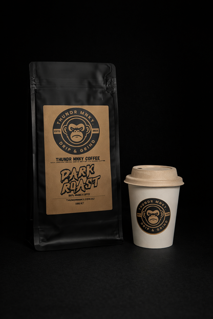 THUNDR MNKY Coffee — Dark Roast Bold. Gritty. Built for early starts and late finishes.